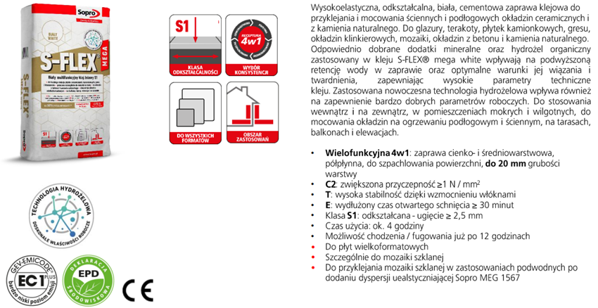 Klej Sopro S-FLEX MEGA white 22.5 karta techniczna