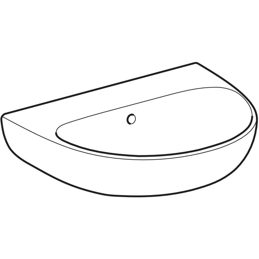 Umywalka ścienna bez otworu na baterię z przelewem 55 cm Geberit Selnova rysunek