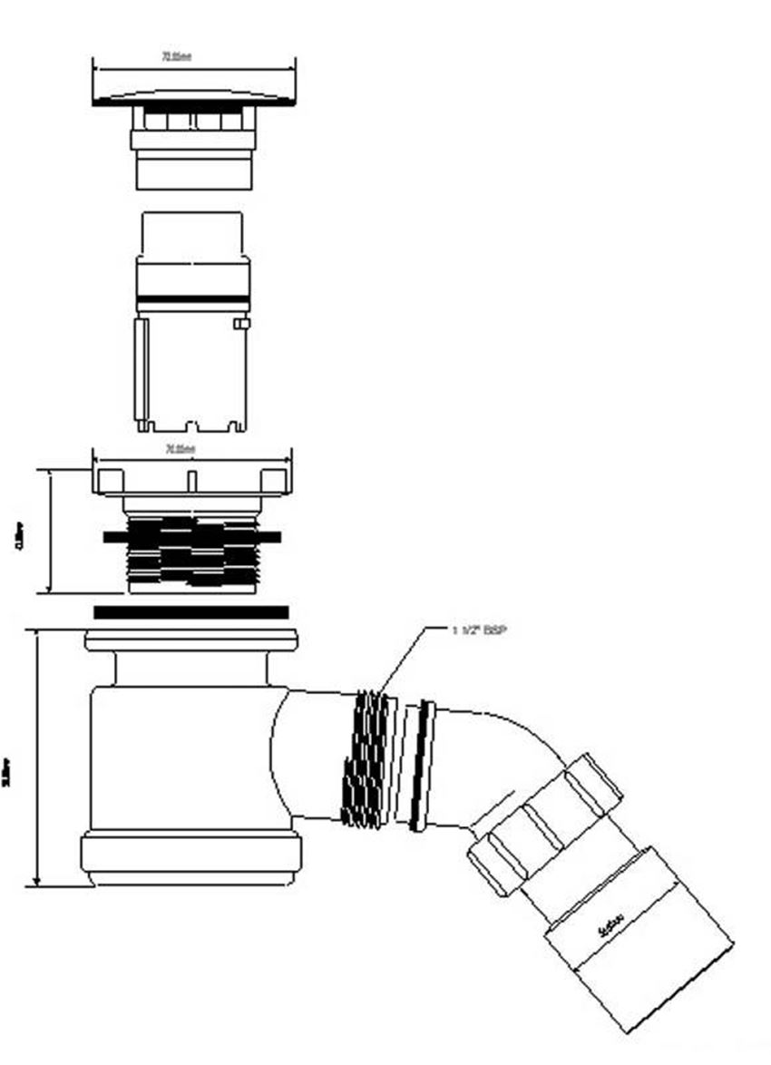 Syfon brodzikowy McAlpine rysunek techniczny