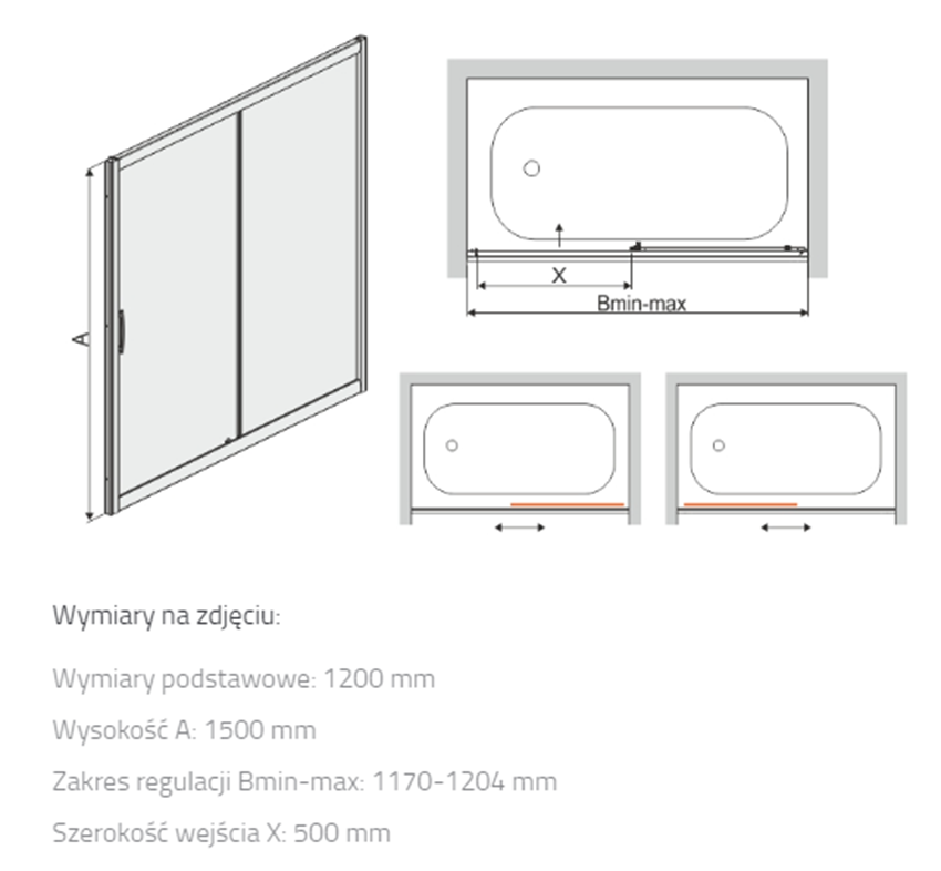 Parawan nawannowy Sanplast TX 600-271-1520-38-231 rys techniczny