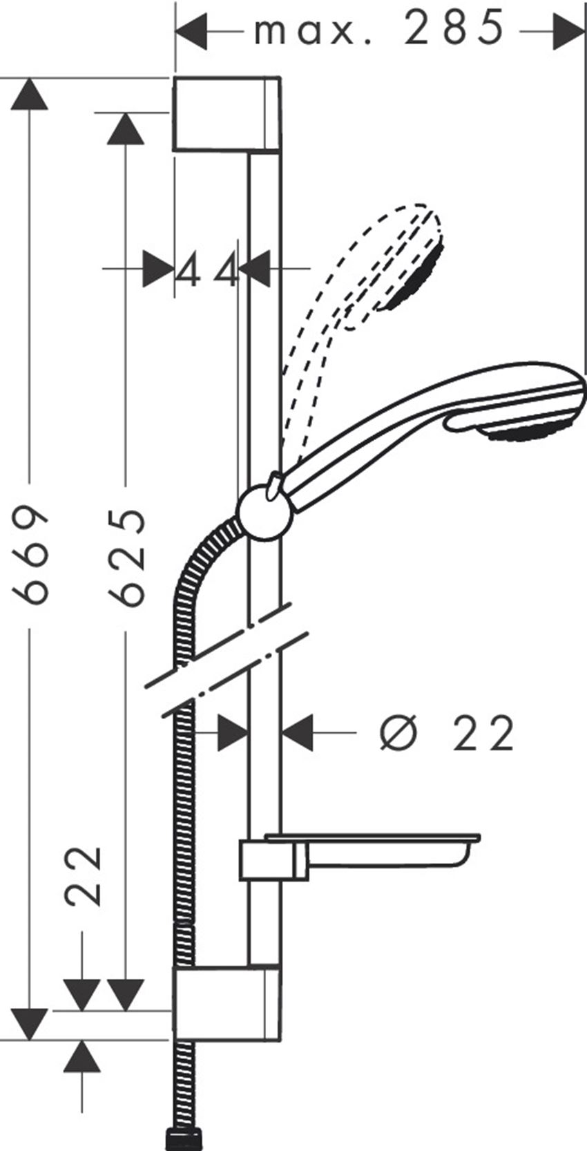 Zestaw prysznicowy z drążkiem i mydelniczką Hansgrohe Crometta 85 rysunek
