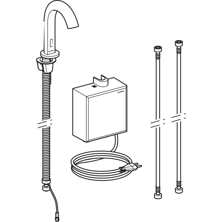 Bateria umywalkowa z mieszaczem termostatycznym zasilanie sieciowe Geberit Piave rysunek