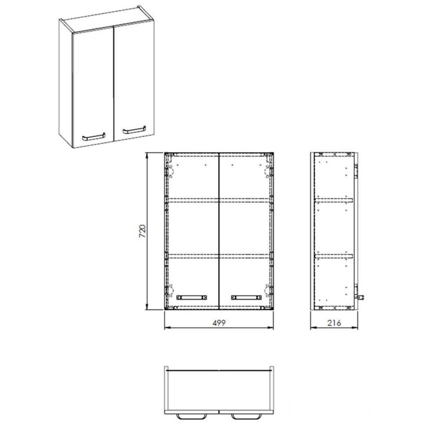 Szafka górna wisząca 50x72 cm biały połysk Elita Sunn 50 2D White HG rysunek