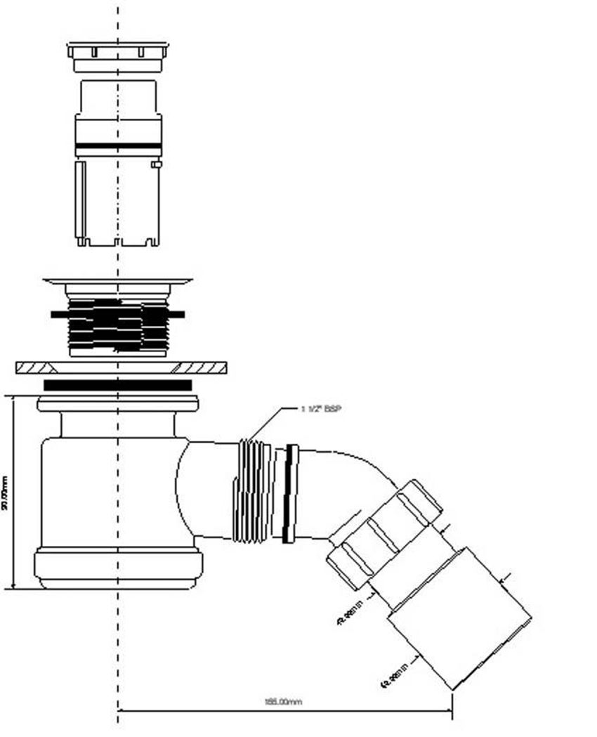Syfon brodzikowy McAlpine rysunek techniczny