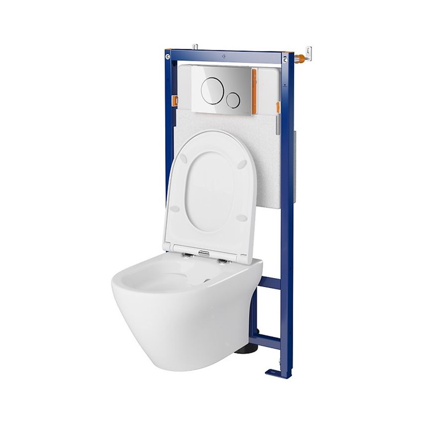 Stelaż podtynkowy do WC z miską Larga Oval CleanOn i przyciskiem Opti A2 chrom błyszczący Cersanit Tech Line Opti