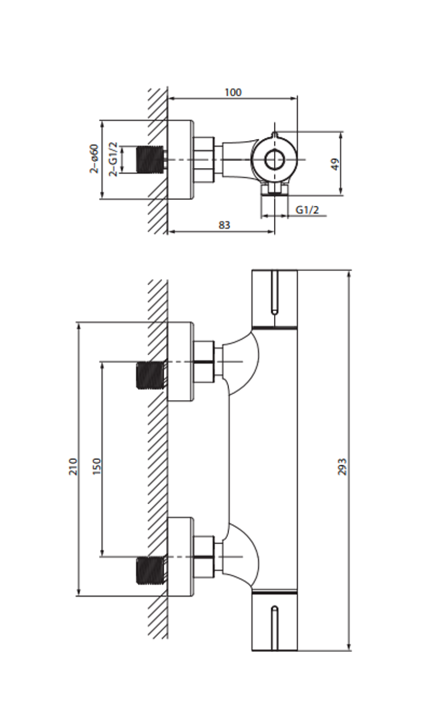 Bateria natryskowa termostatyczna Cersanit Virgo S951-580 rys techniczny