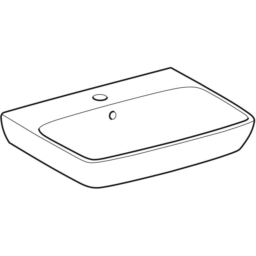 Umywalka prostokątna z otworem na baterię z przelewem 65 cm Geberit Selnova Square rysunek