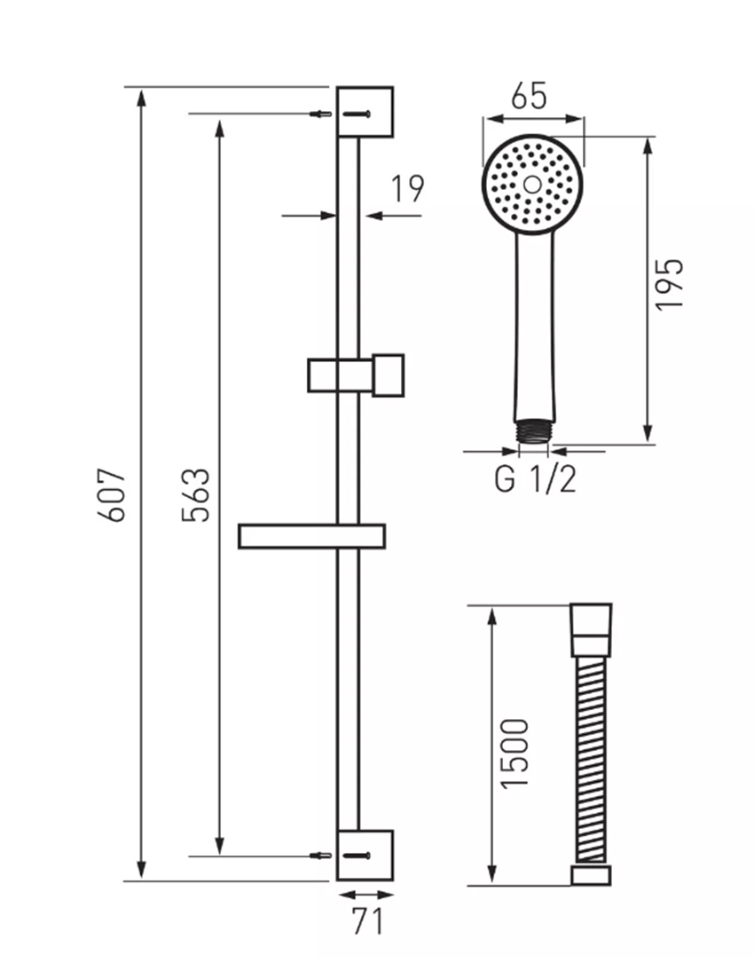 Natrysk przesuwny Ferro Simpla N120 rys techniczny