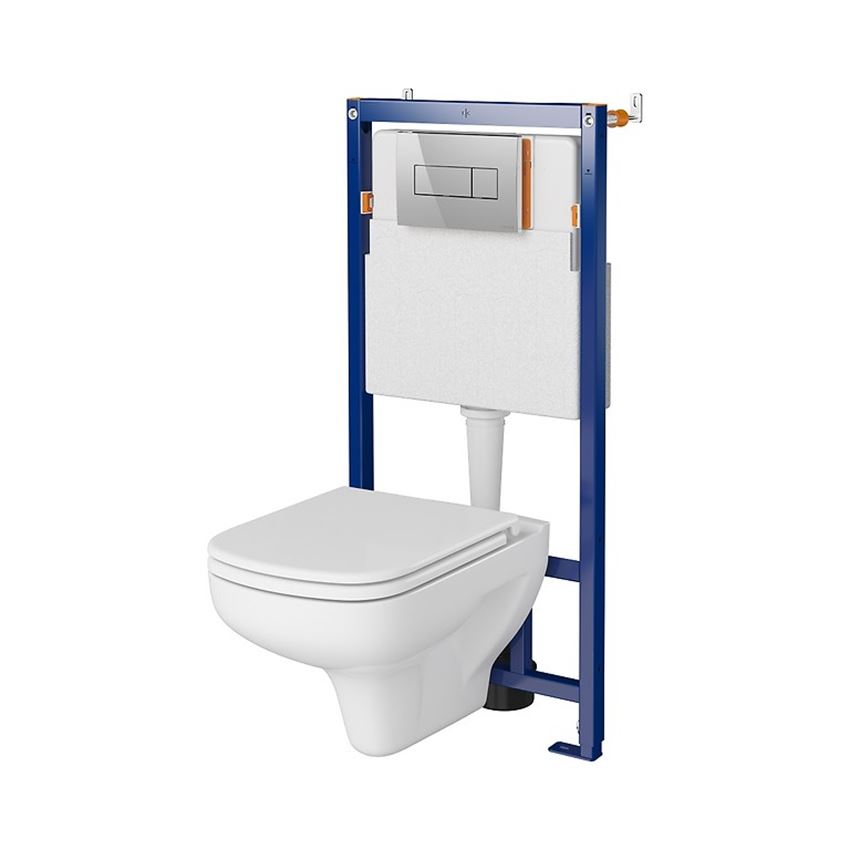 Stelaż podtynkowy do WC z miską Colour CleanOn i przyciskiem Opti A1 chrom błyszczący Cersanit Tech Line Opti