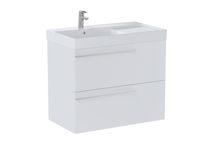 Zestaw łazienkowy Unik z 2 szufladami umywalka asymetryczna lewa 80 cm biały mat Roca Ella