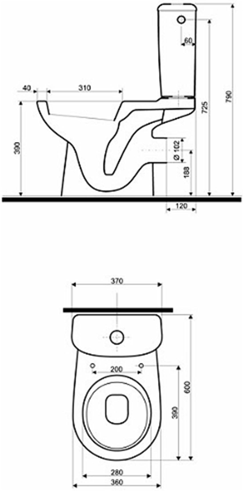 Spłuczka ceramiczna z armaturą 6/3l Koło Nova Top Pico rysunek techniczny