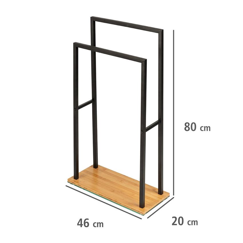 Wieszak na ręczniki 2 ramienny z bambusową podstawą czarny mat Wenko Bambusa