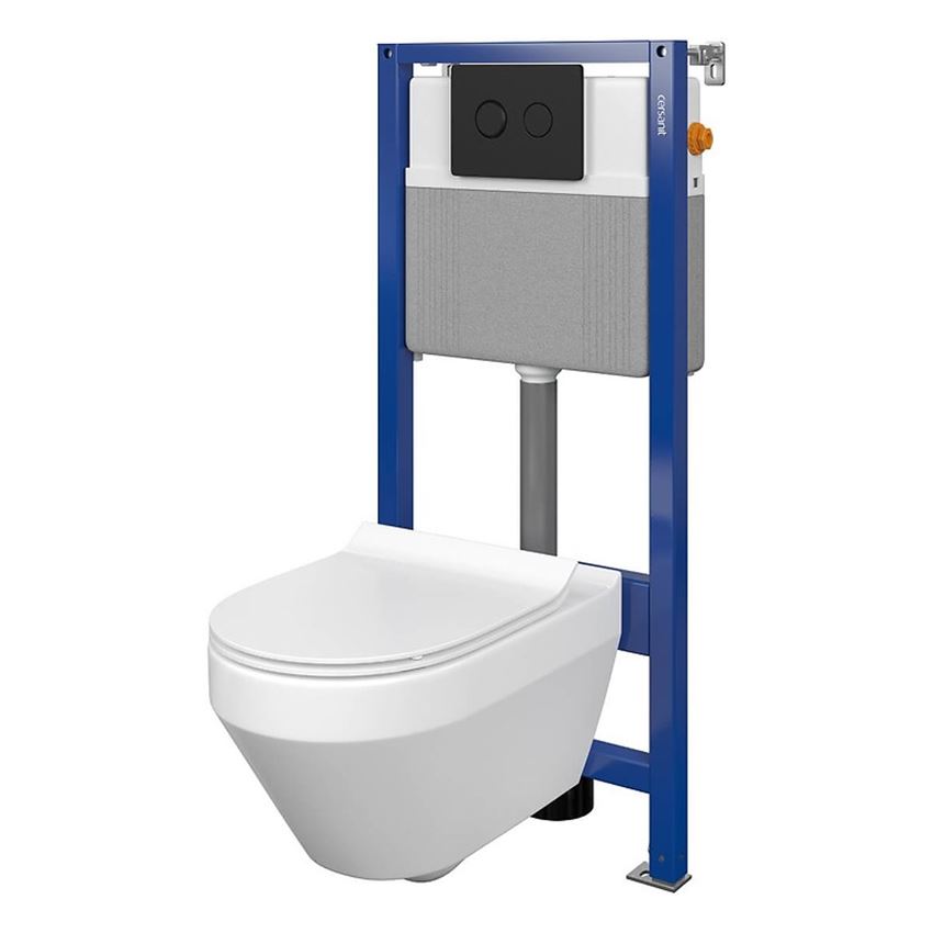 Stelaż podtynkowy do WC z miską Crea Oval CleanOn i przyciskiem Accento Circle czarny mat Cersanit Aqua