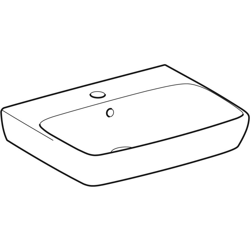 Umywalka prostokątna z otworem na baterię z przelewem 55 cm Geberit Selnova Square rysunek