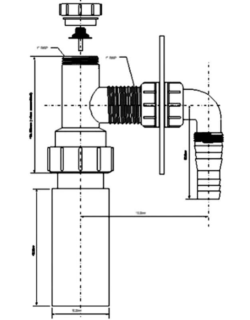 Przyłącze z zaworkiem McAlpine HC14WM50 rys techniczny