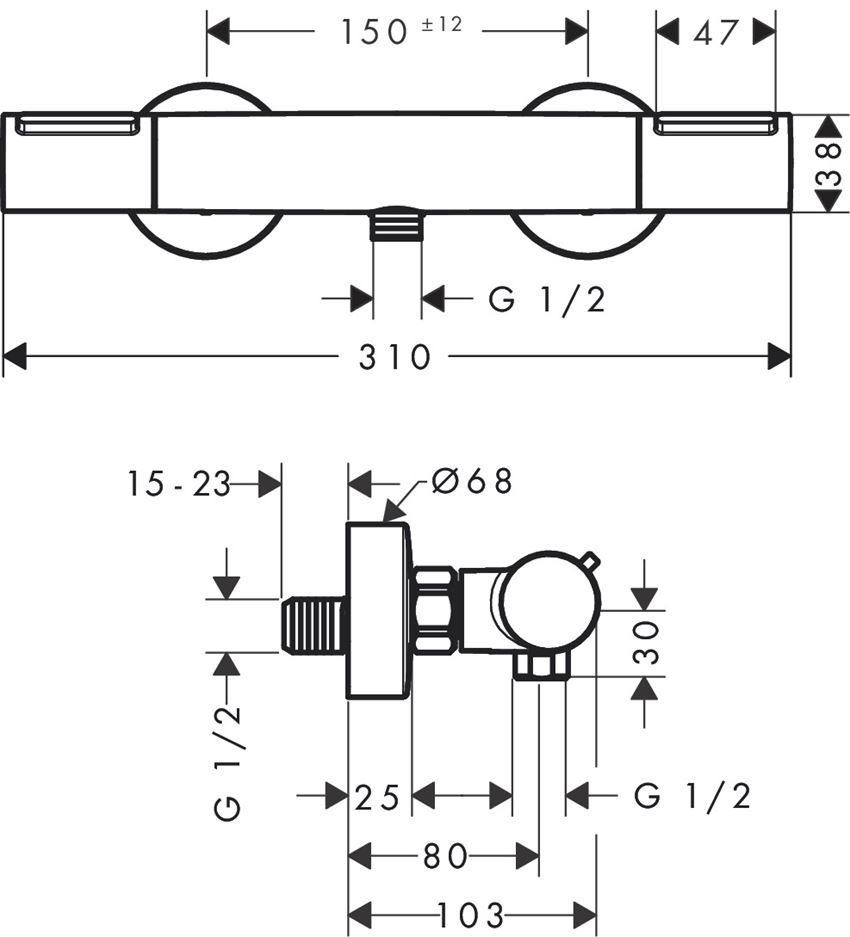 Bateria termostatyczna prysznicowa Hansgrohe Ecostat Element rysunek