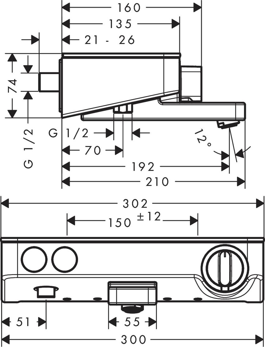 Bateria termostatyczna wannowa montaż natynkowy Hansgrohe ShowerTablet Select rysunek