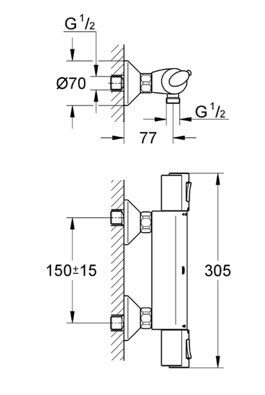 Bateria prysznicowa termostatyczna Grohe Grohtherm 1000 34143000 rys techniczny