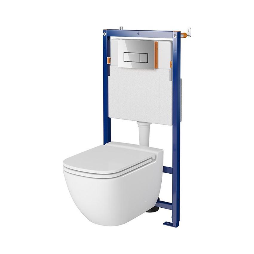 Stelaż podtynkowy do WC z miską Caspia CleanOn i przyciskiem Opti B1 chrom błyszczący Cersanit Tech Line Opti