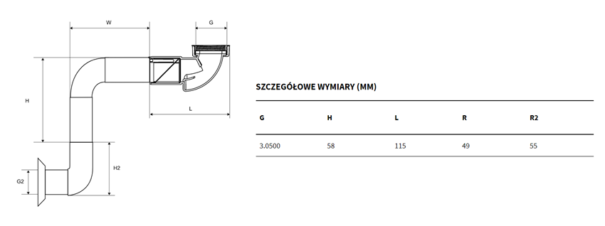 Syfon Excellent INPU.8075537P.CR rys techniczny