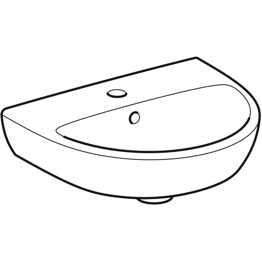 Umywalka ścienna kompaktowa z otworem na baterię z przelewem 45 cm Geberit Selnova rysunek