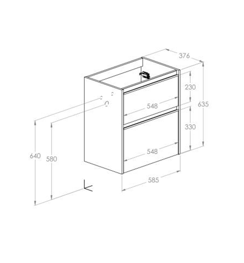 Szafka podumywalkowa Compacto 60 cm z 2 szufladami Roca Gap Pro rysunek