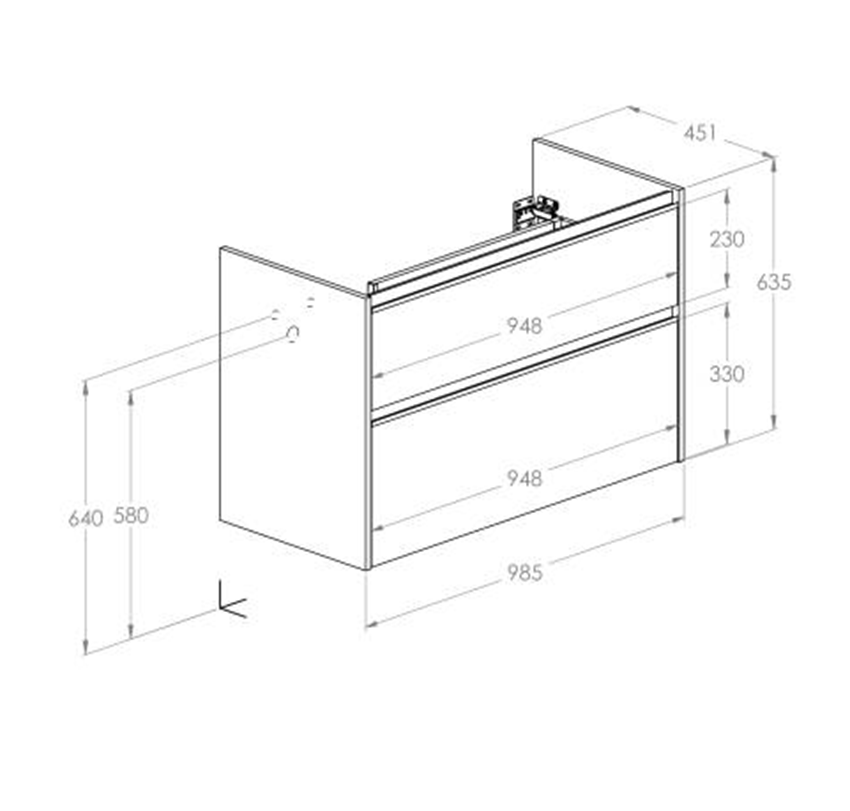 Szafka podumywalkowa 100 cm z 2 szufladami  wersja lewa Roca Gap Pro rysunek