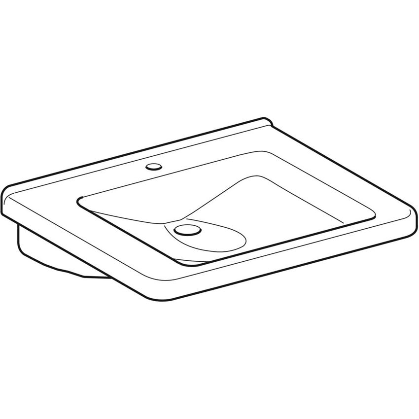 Umywalka ścienna bez barier z otworem na baterię bez przelewu 65 cm biała Geberit Selnova Comfort rysunek