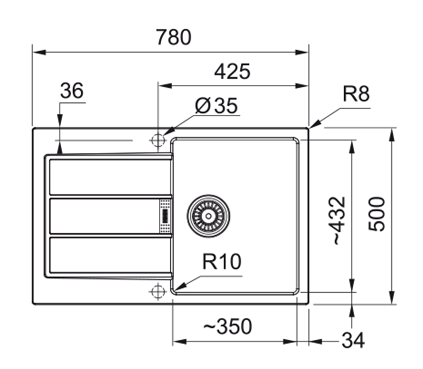 Zlewozmywak Franke Sirius 2.0 S2D 611-78 Tectonite 143.0612.630 rys techniczny