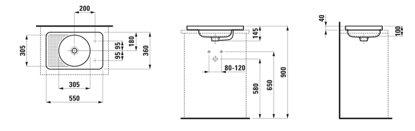 Umywalka wpuszczana Laufen Val H8172817571091 rys techniczny