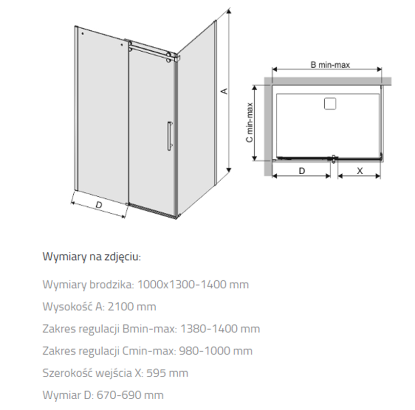 Kabina prysznicowa Sanplast Altus 600-121-1031-42-401 rys techniczny