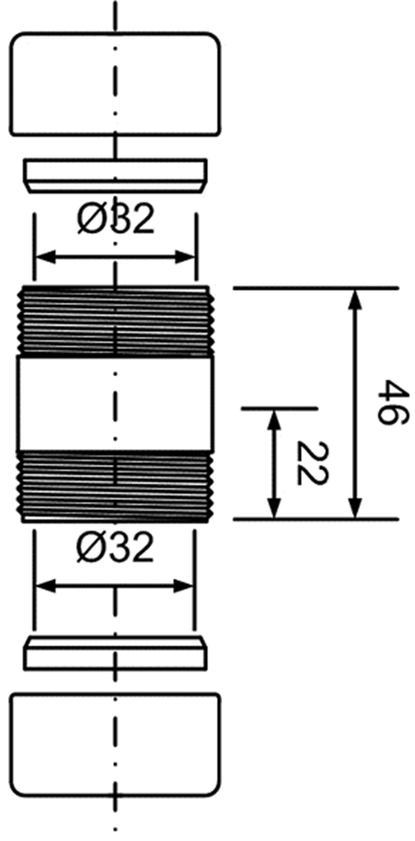 Złączka 3,2x3,2 cm McAlpine rysunek techniczny