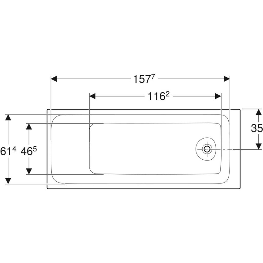 Wanna prostokątna z nogami slim 170x70 cm Geberit Tawa rysunek
