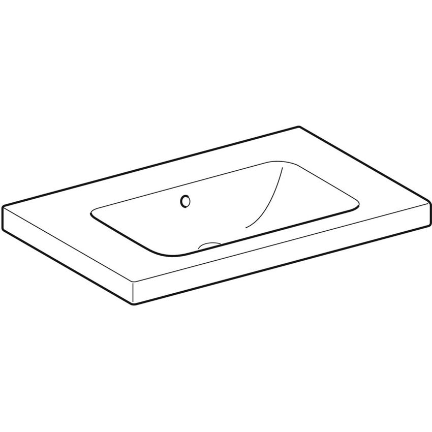 Umywalka ścienna bez otworu na baterię z przelewem 75 cm Geberit iCon Light rysunek
