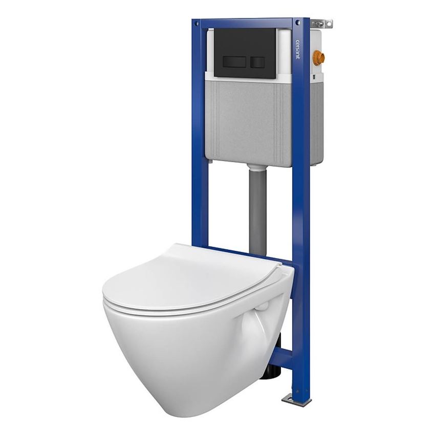 Stelaż podtynkowy do WC z miską Mille Plus CleanOn i przyciskiem Movi czarny mat Cersanit Aqua