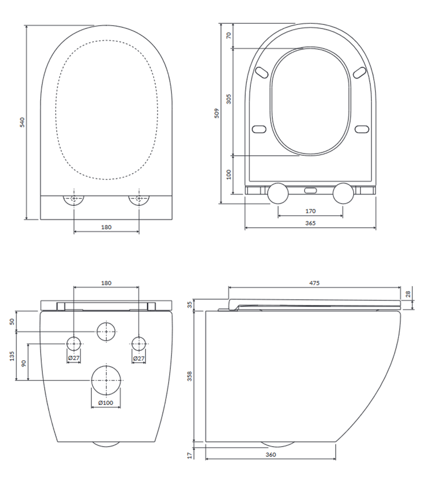Miska WC wisząca bezkołnierzowa z deską wolnoopadającą 54x37 cm biały mat Omnires Ottawa Comfort rysunek