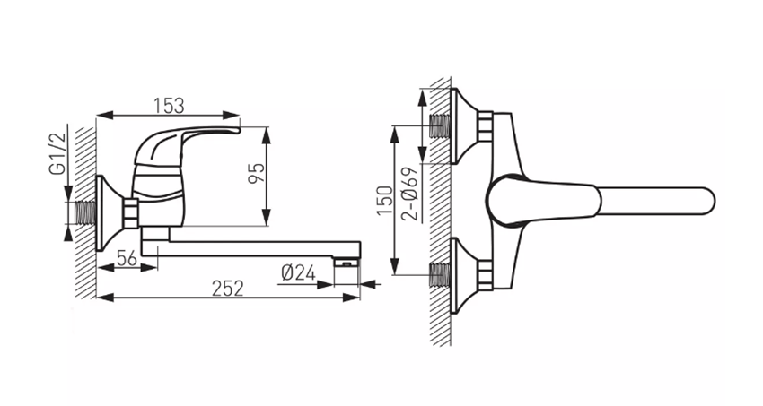 Bateria zlewozmywakowa Ferro Vasto BVA5 rys techniczny