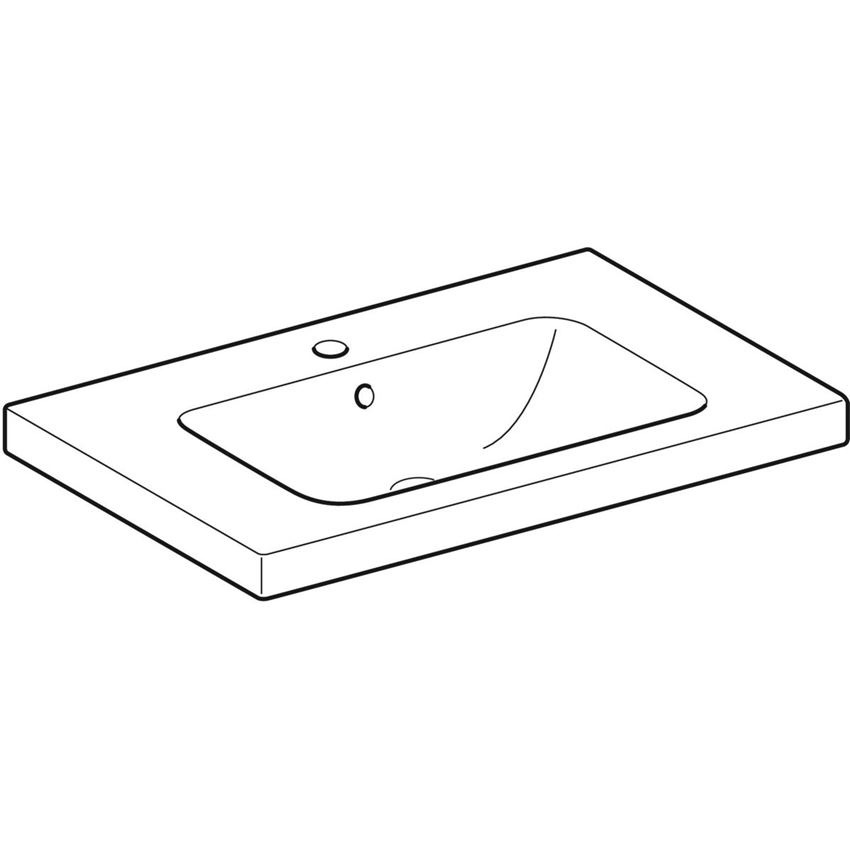 Umywalka ścienna z otworem na baterię z przelewem 75 cm Geberit iCon Light rysunek