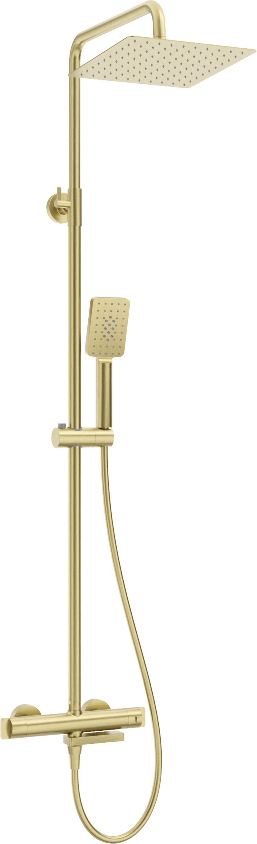 Zestaw prysznicowy z baterią wannową termostatyczną złoto szczotkowane Deante