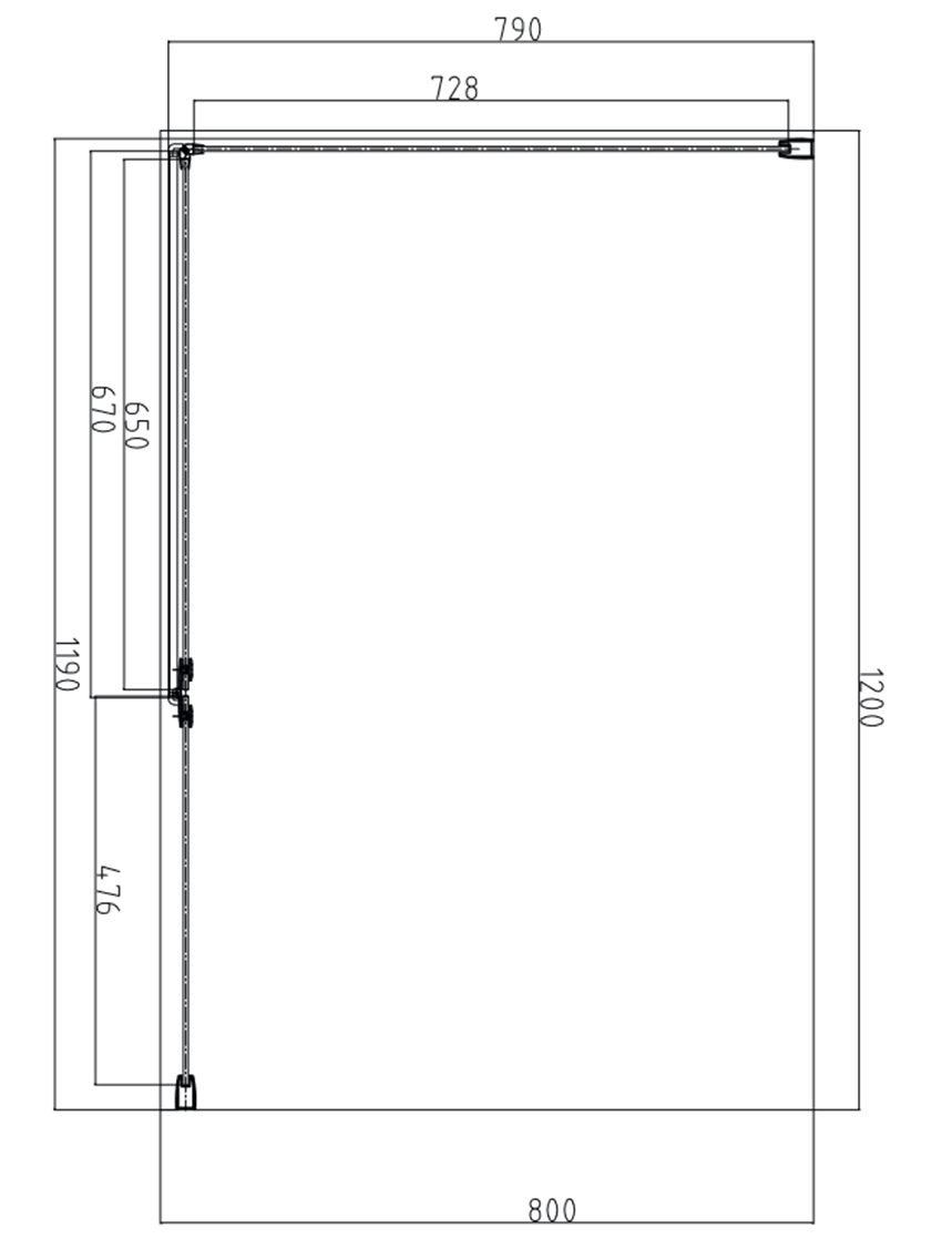 Kabina prysznicowa prostokątna z drzwiami uchylnymi 80x120x195 cm Omnires Manhattan rysunek