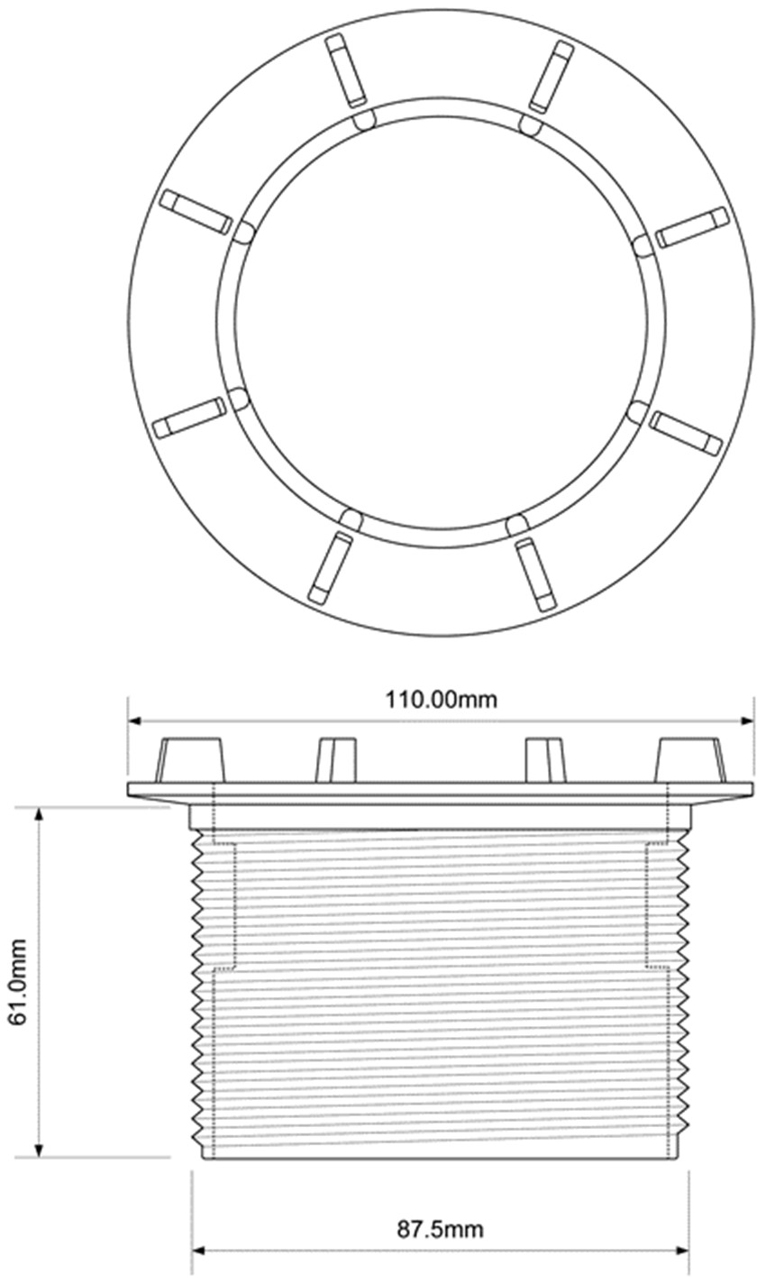Przedłużka umożliwiająca zamontowanie syfonu w brodzikach o grubszych ściankach McAlpine rysunek techniczny