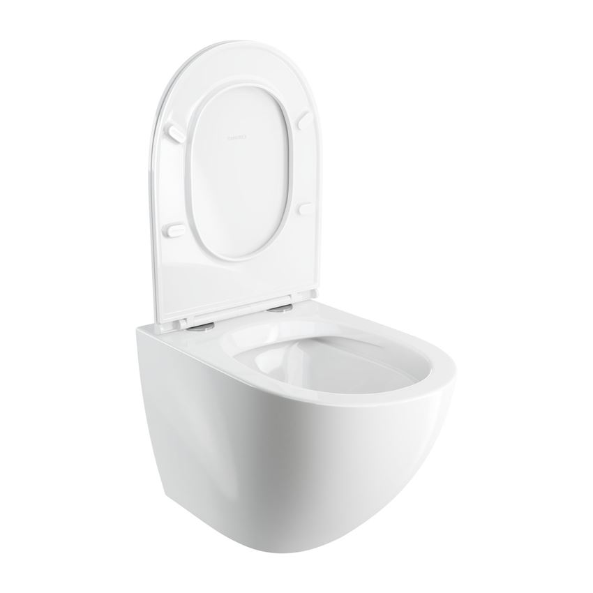 Miska WC wisząca bezkołnierzowa z deską wolnoopadającą, 54x37 cm biały połysk Omnires Ottawa Comfort