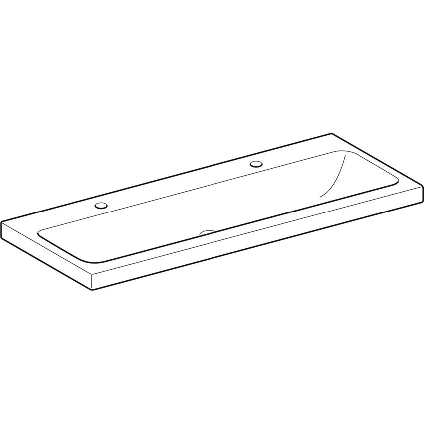 Umywalka ścienna z dwoma otworami na baterię bez przelewu 120 cm Geberit iCon Light rysunek