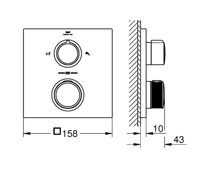 Bateria podtynkowa Grohe Allure 19446A02 rys techniczny