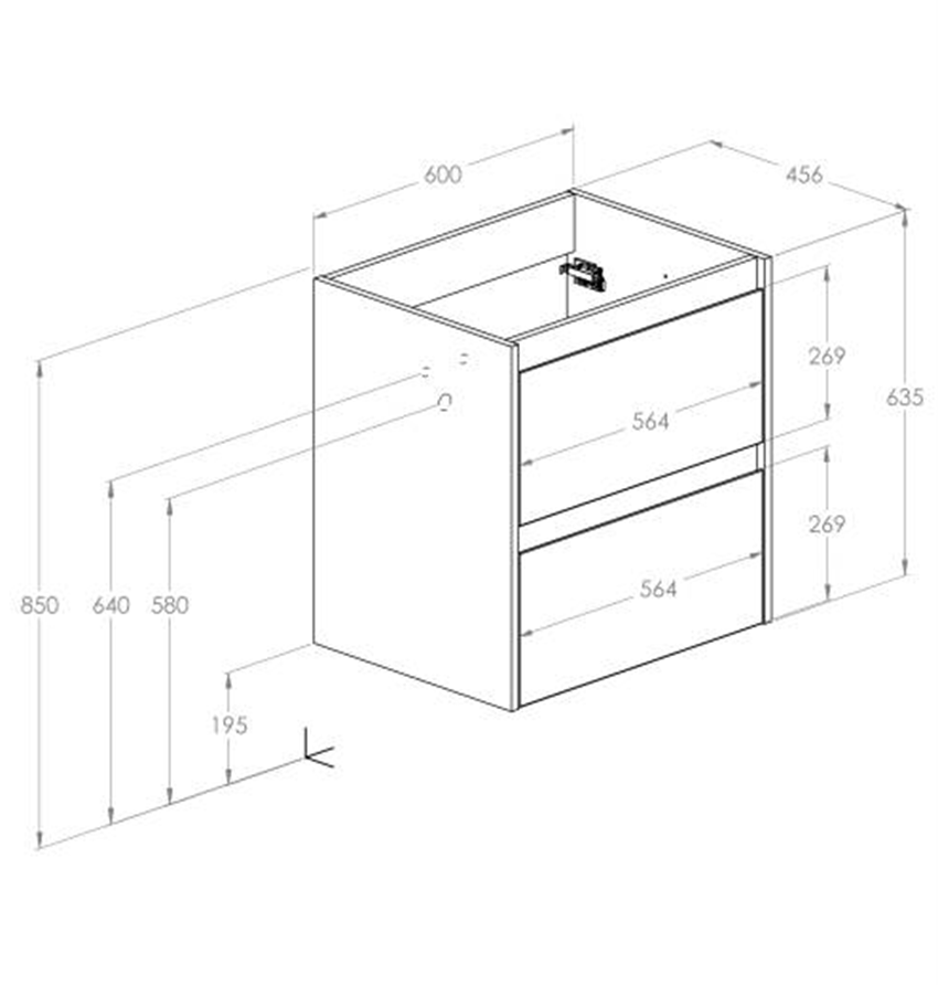 Szafka podumywalkowa 60 cm z 2 szufladami Roca Claudia rysunek