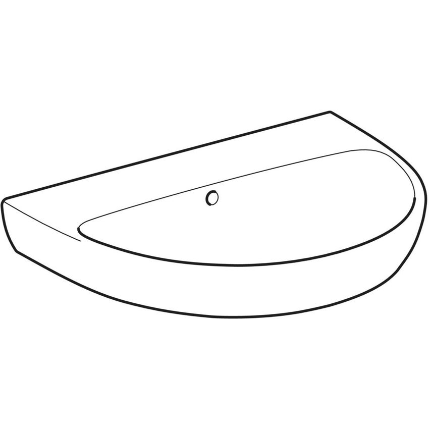 Umywalka ścienna bez otworu na baterię z przelewem 65 cm Geberit Selnova rysunek