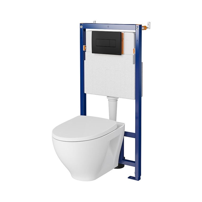 Stelaż podtynkowy do WC z miską Moduo CleanOn i przyciskiem Opti A1 czrny mat Cersanit Tech Line Opti