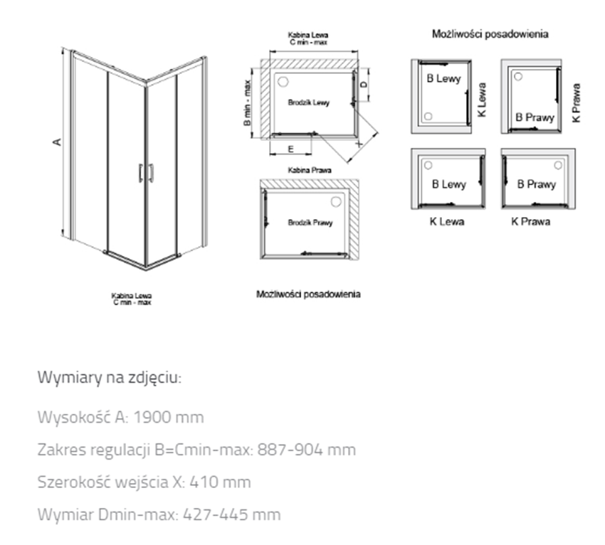 Kabina narożna Sanplast Free Zone 600-271-3510-38-371 rys techniczny