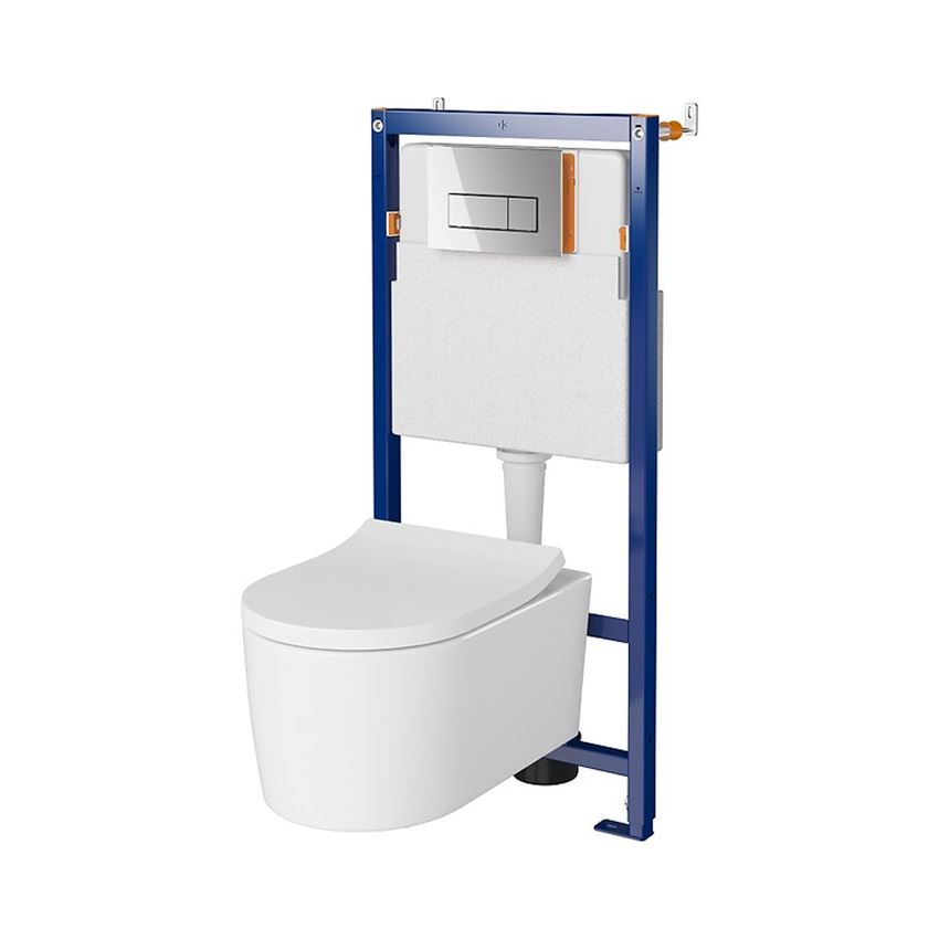 Stelaż podtynkowy do WC z miską Inverto StreamOn i przyciskiem Opti B1 chrom błyszczący Cersanit Tech Line Opti