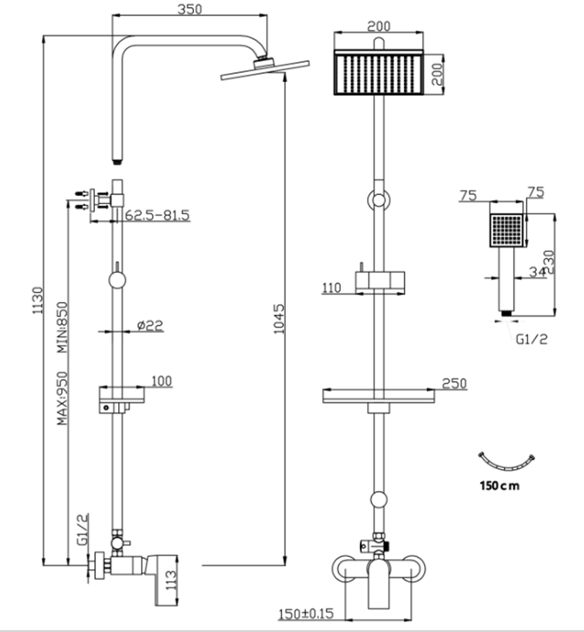 System prysznicowy natynkowy FDesign Pinea rysunek